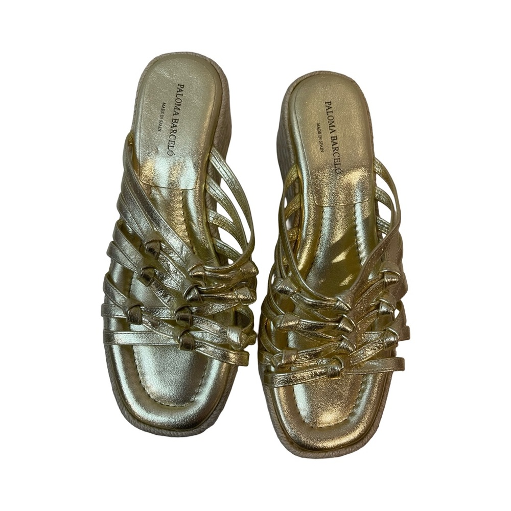 Paloma Barcelo "Jama" Gold Leather Sandals Women's Espadrilles Made in Spain, 38 - Picture 10 of 11